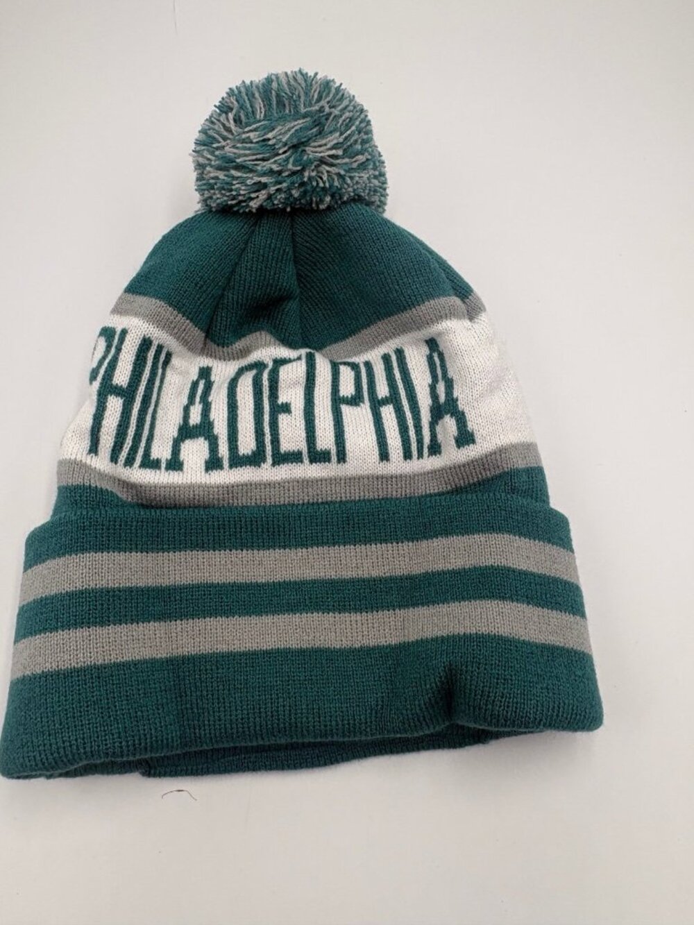 Philadelphia Eagles NFL Knit Pom Beanie Green Gray White Cuffed Winter Hat